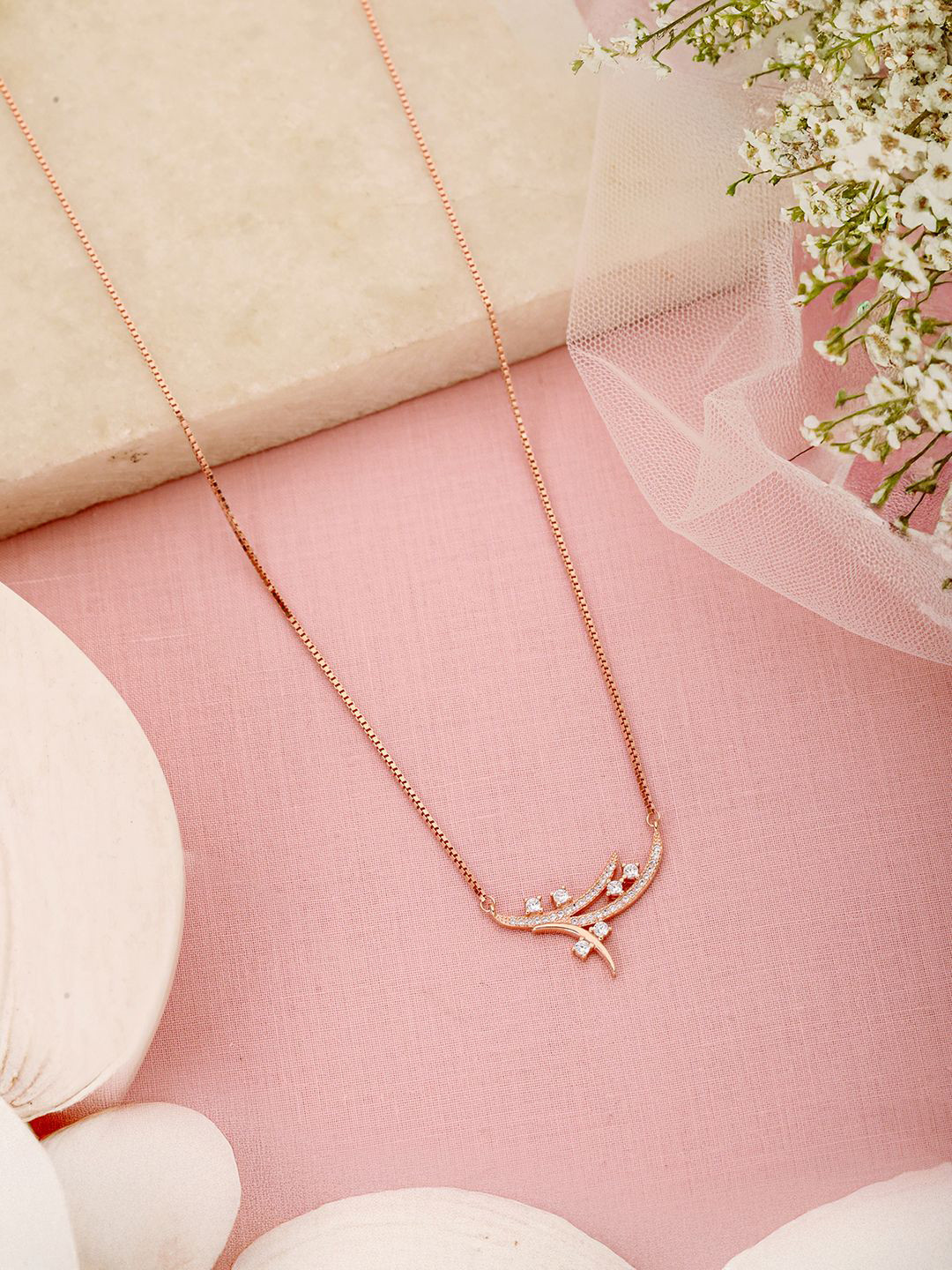 

SARAF SILVERETZ 925 Sterling Silver Rose Gold-Plated Cubic Zirconia Minimal Necklace