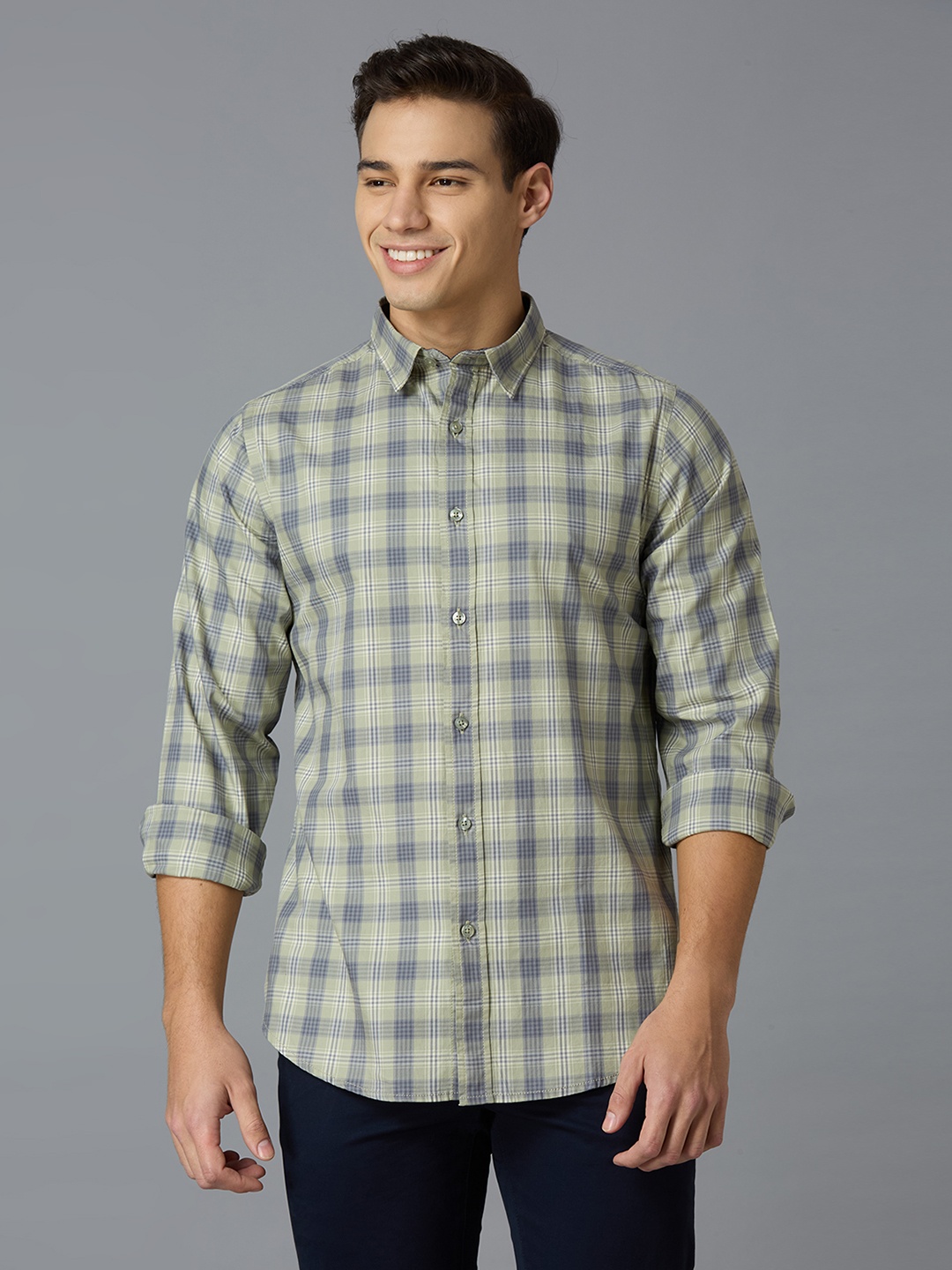 

Reid & Taylor Men India Slim Fit Spread Collar Tartan Checked Cotton Casual Shirt, Green