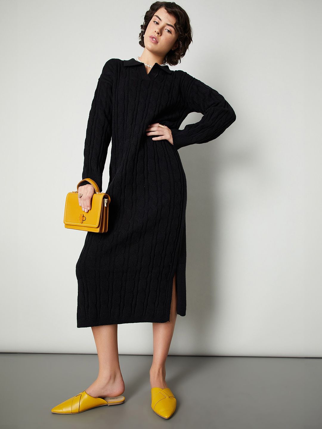 

max Women Self Design Midi Dress, Black