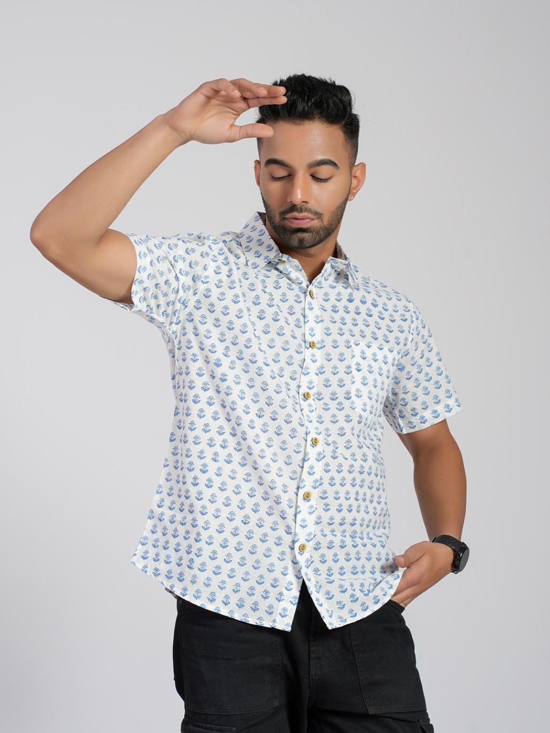 

Cotton Curio Men Comfort Opaque Printed Casual Shirt, Blue