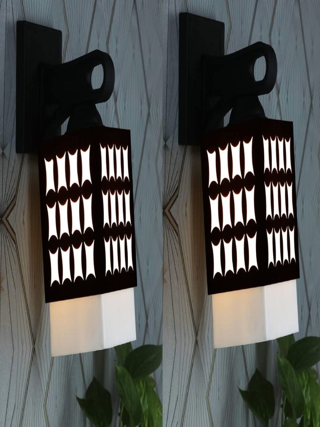 

Gojeeva Black & White 2 Pieces Textured Wooden Square Shaped Wall Lamps