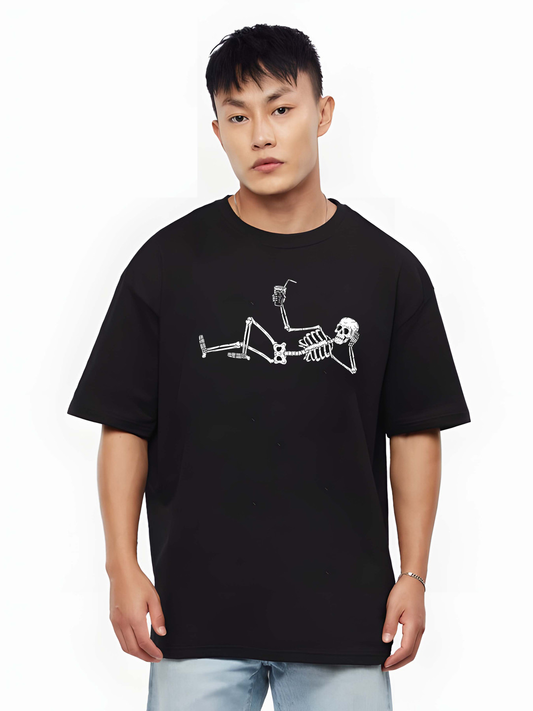 

Moda Rapido Men Graphic Printed Round Neck Cotton Oversized T-shirt, Black