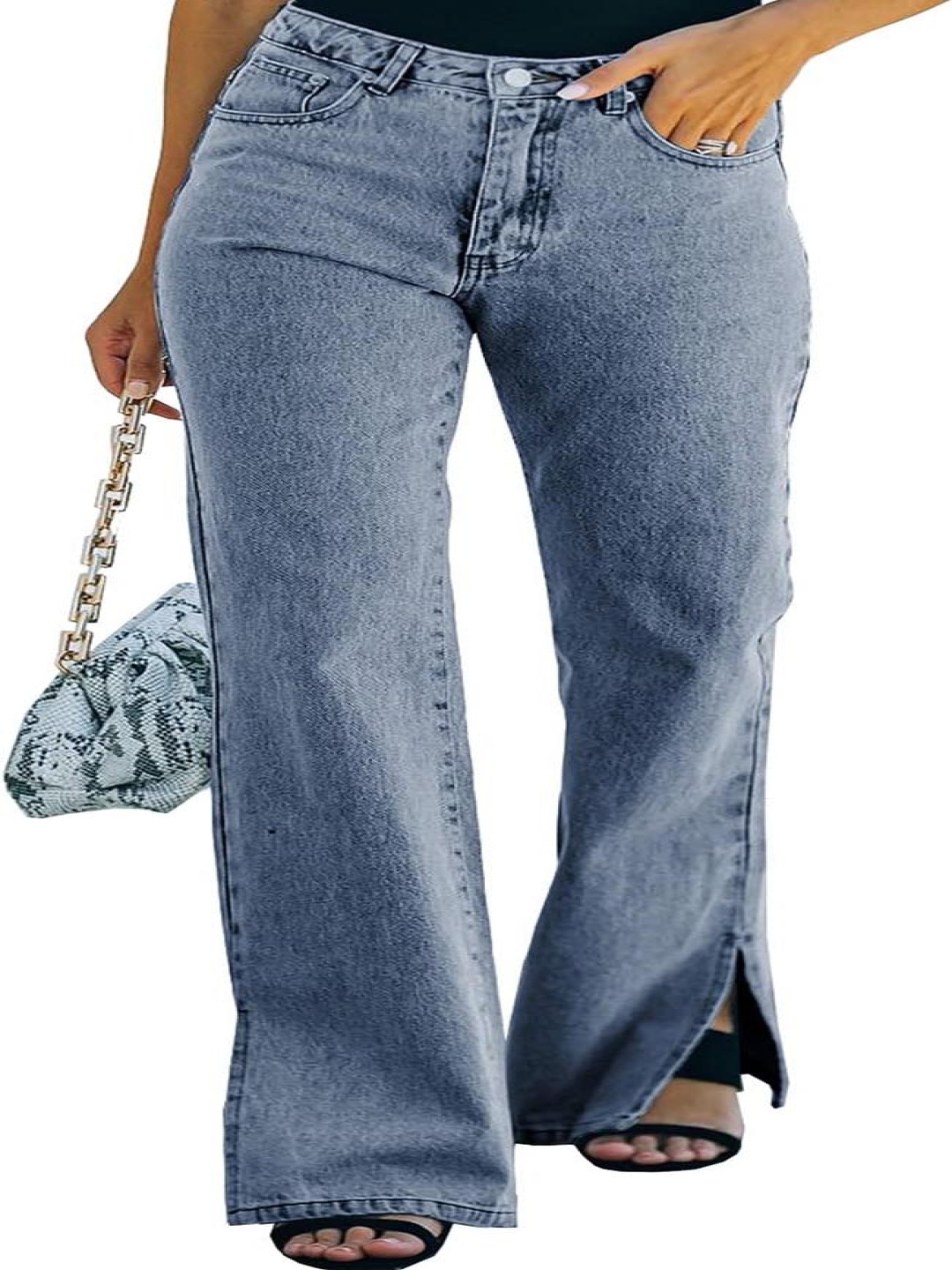 

POMPOUS Women Jean Flared High-Rise Light Fade Stretchable Jeans, Blue