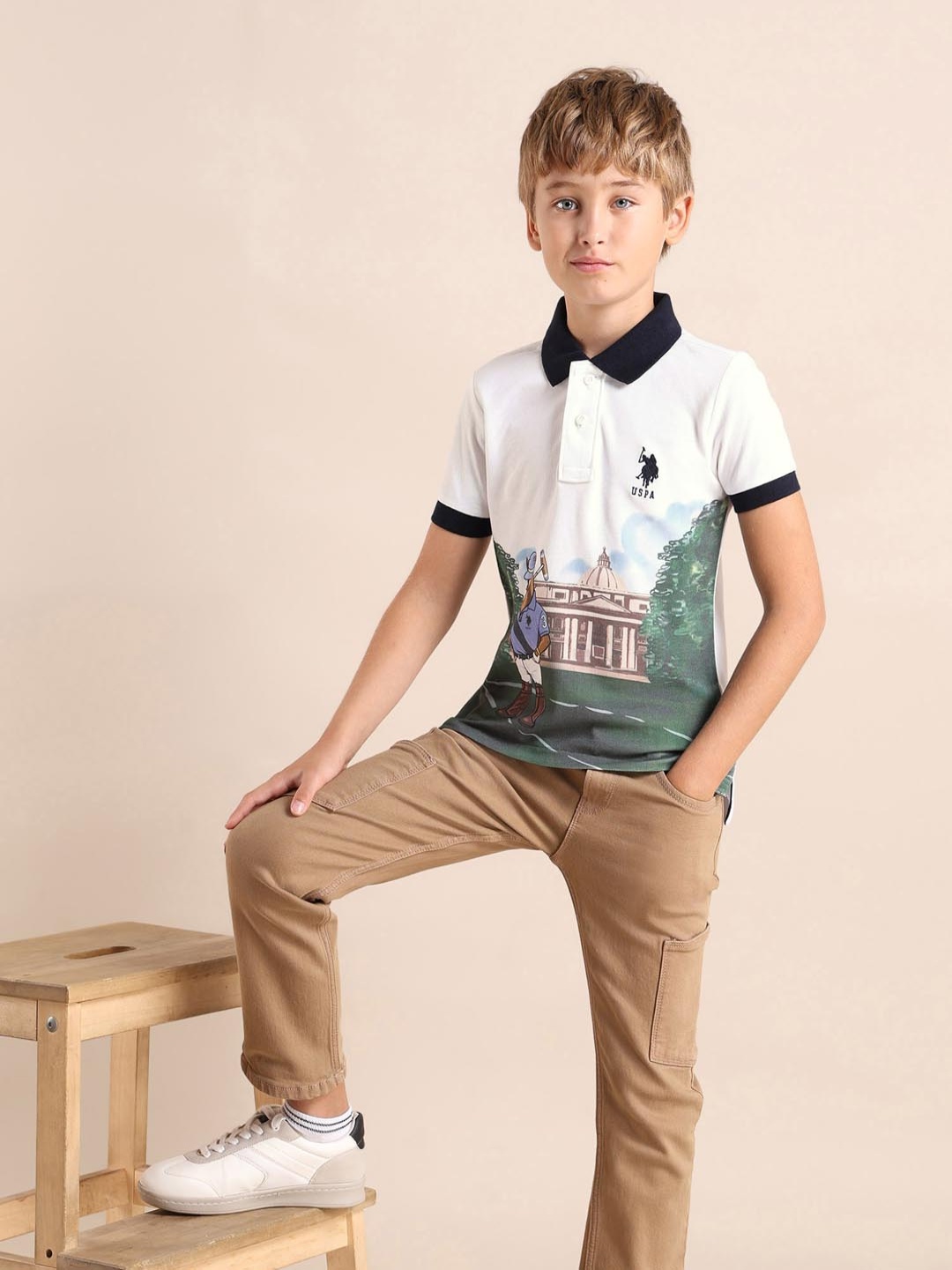 

U.S. Polo Assn. Kids Boys Brand Logo Printed Polo Collar T-shirt, White