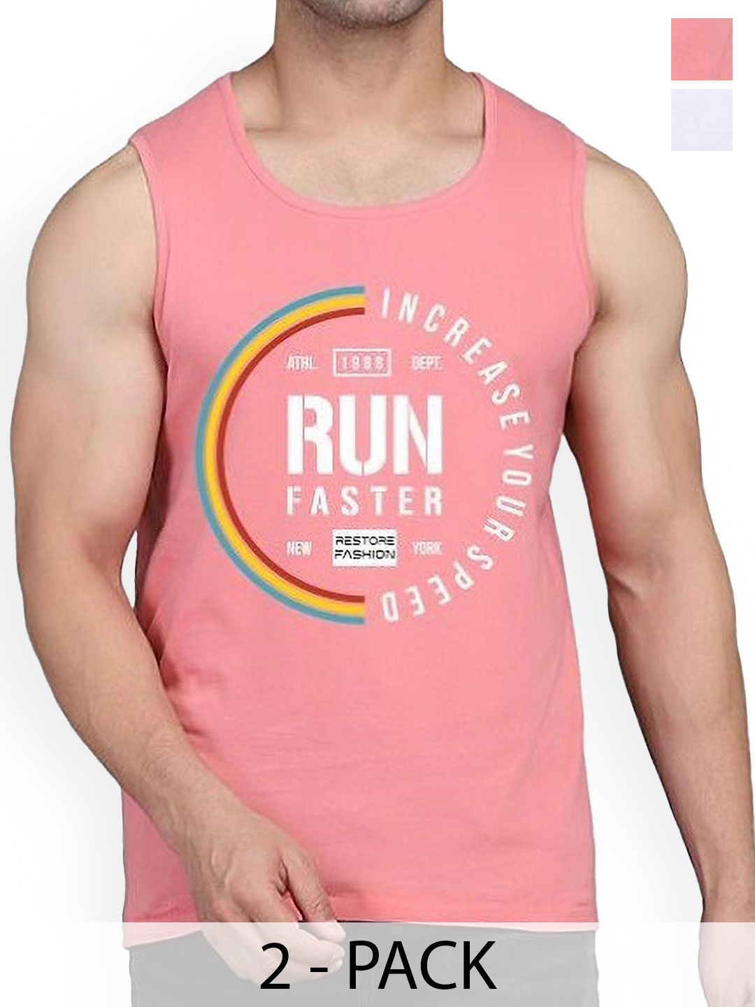 

Woostro Men Pack Of 2 Printed Cotton Gym Innerwear Vests, Peach