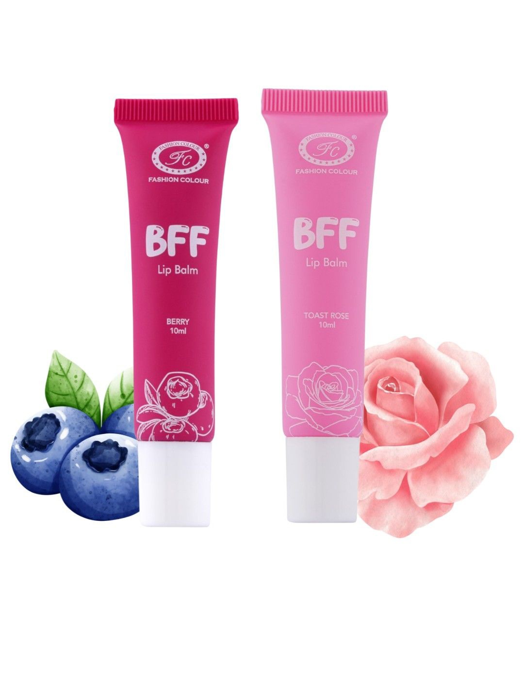 

Fashion Colour Set Of 2 BFF Lip Balm - 10 ml Each - Berry & Toast Rose, Pink