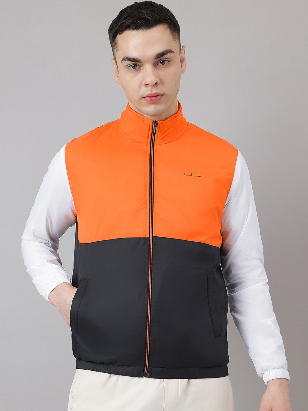 

Richlook Men Colourblocked Polycotton Windcheater Outdoor Biker Jacket, Black