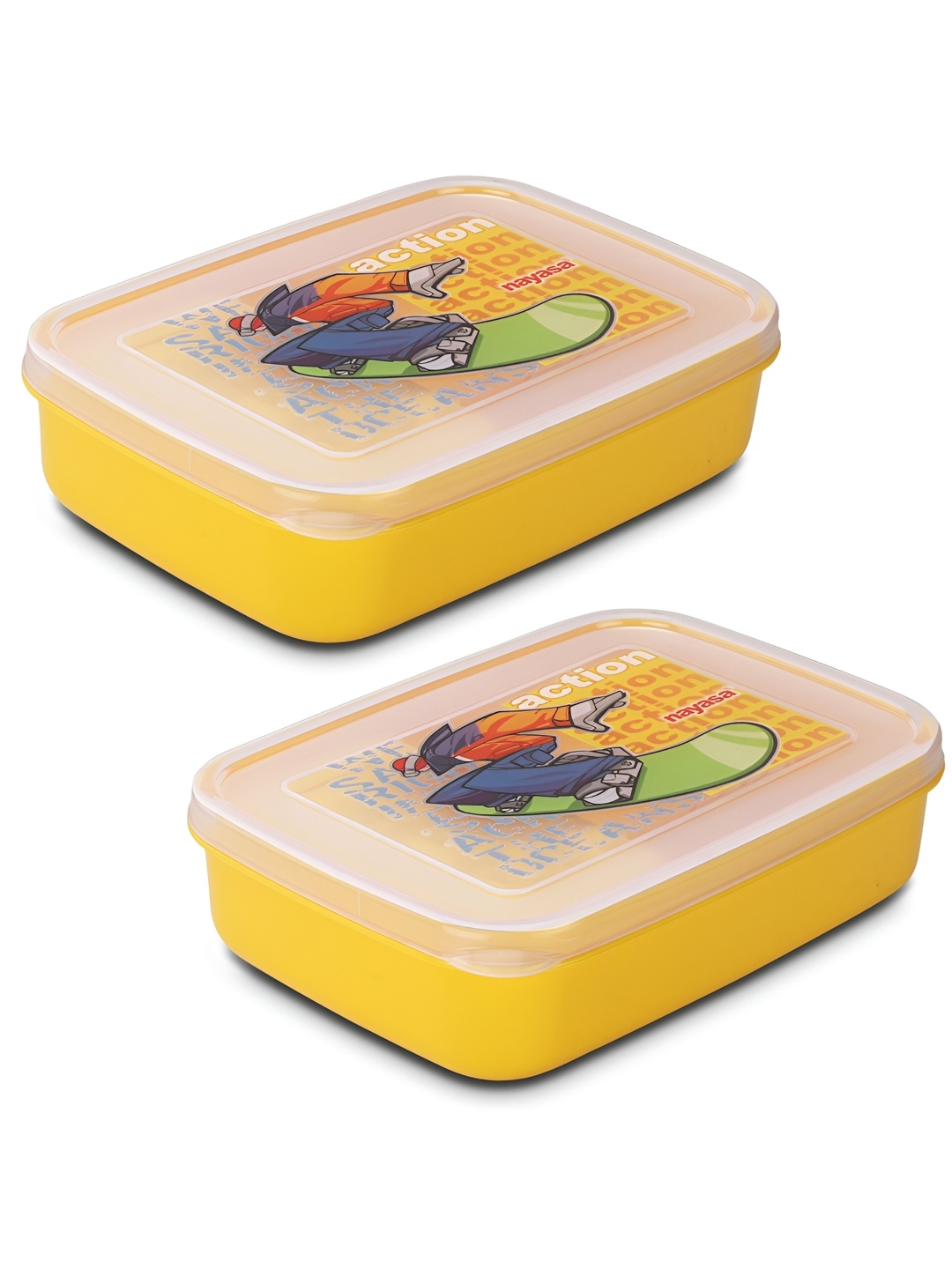 

Nayasa Yellow & White 2 Pieces Ninja Printed Easy to Clean Lunch Boxes