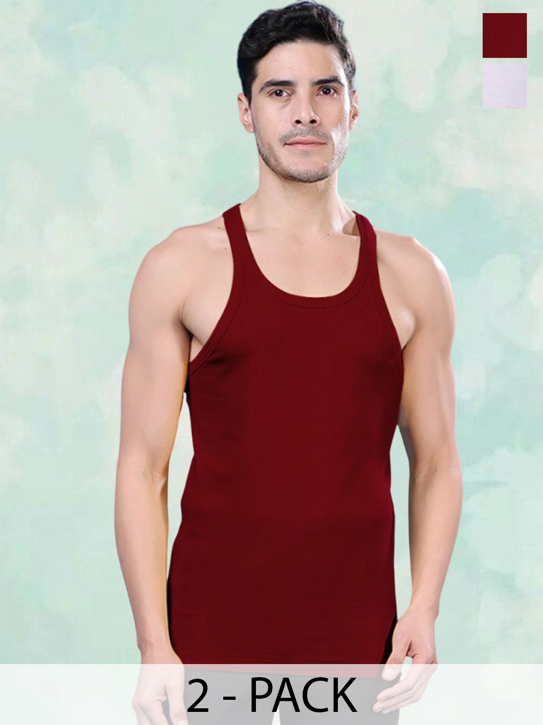 

FBAR Men Pack Of 2 Round Neck Sleeveless Gym Vest, White