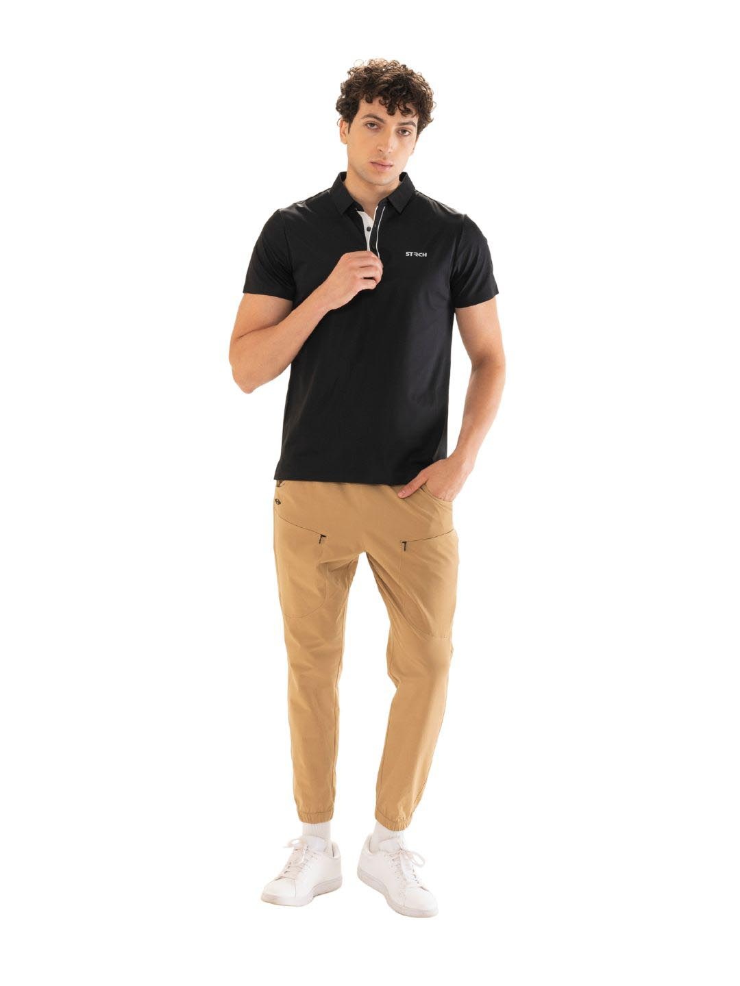 

STRCH Men Anti Odour Solid Polo Collar T-shirt, Black