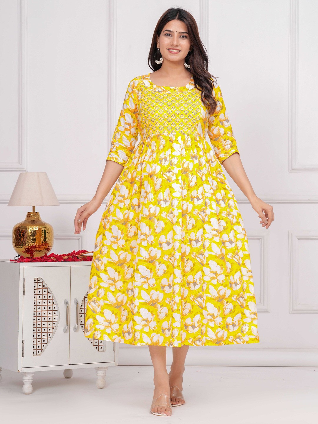 

FEMARY Floral Print Maternity Maxi Dress, Yellow