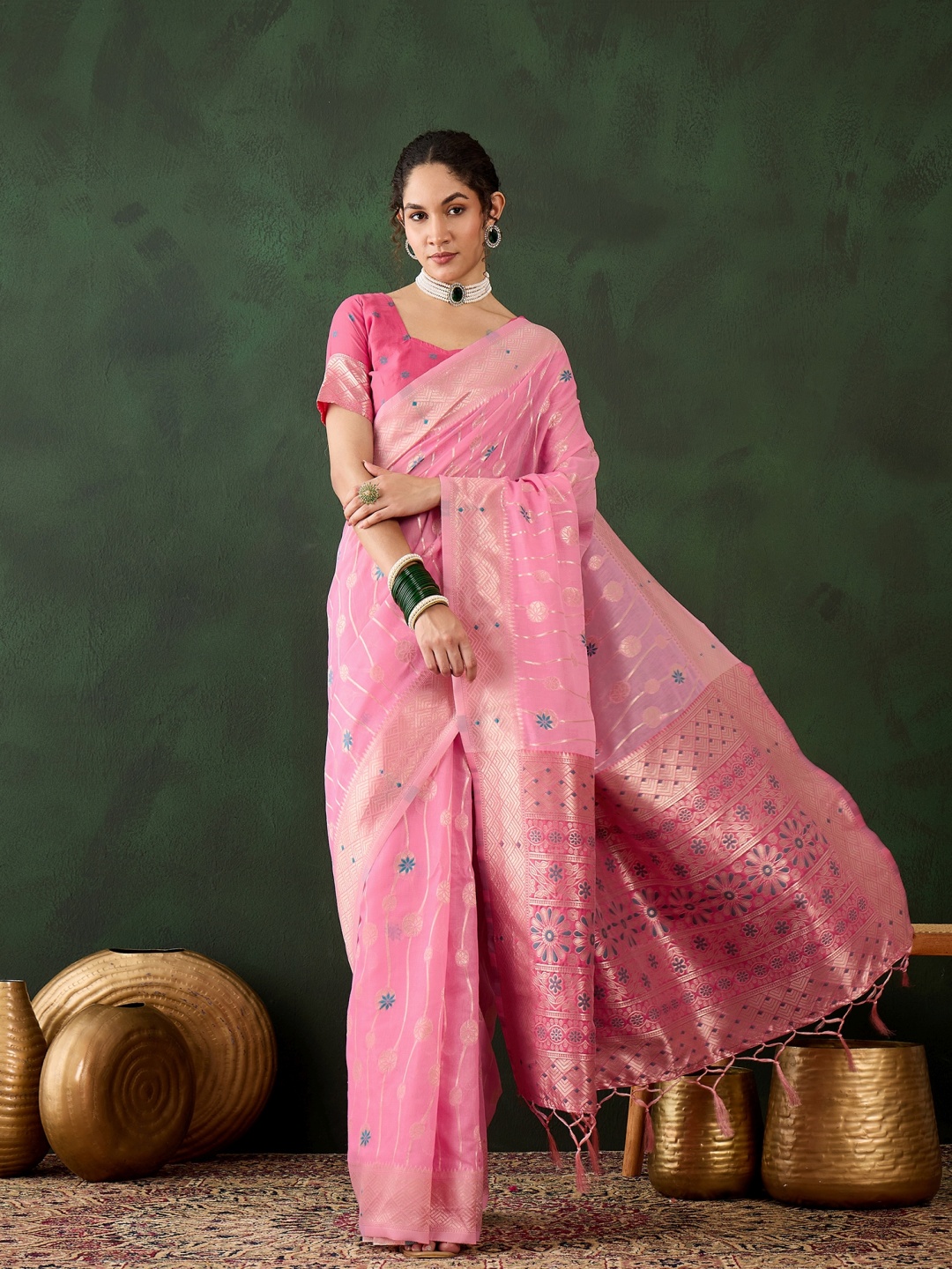 

DEVATITHI Pink Poly Cotton Saree