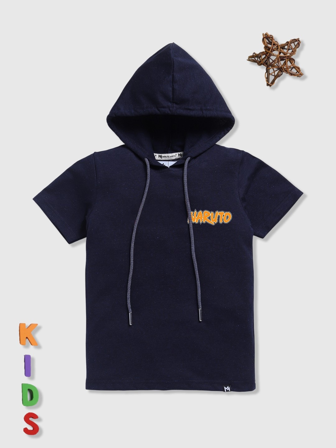 

YK X Minute Mirth Boys Naruto Graphic Printed Hooded T-shirt, Navy blue