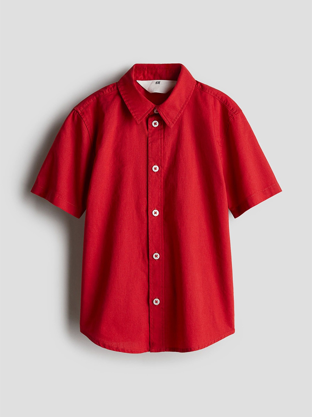 

H&M Short-Sleeved Cotton Shirt, Red