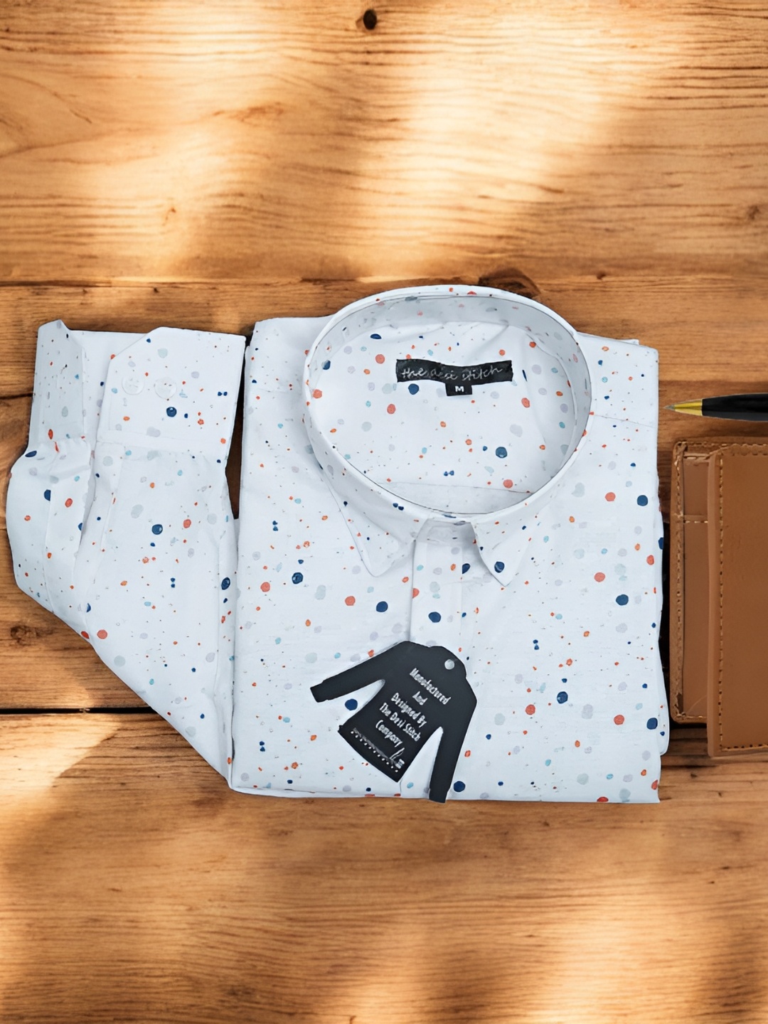 

Anikmart Men Printed Shirt & Leather Wallet, White