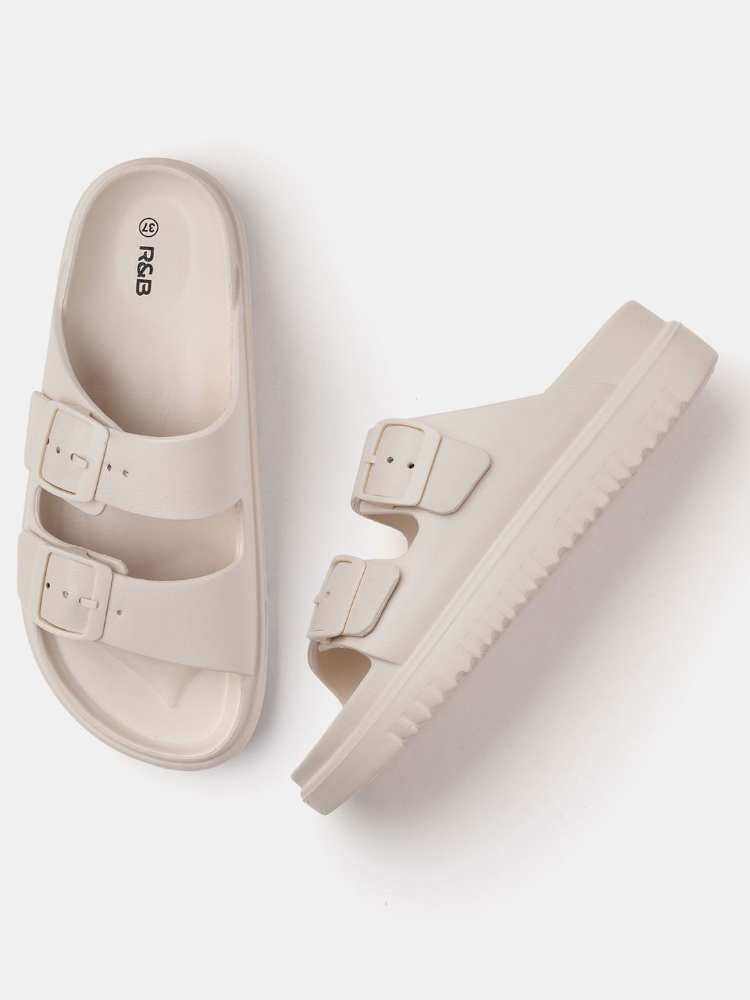 

R&B Women Buckle Detailed Sliders, Off white