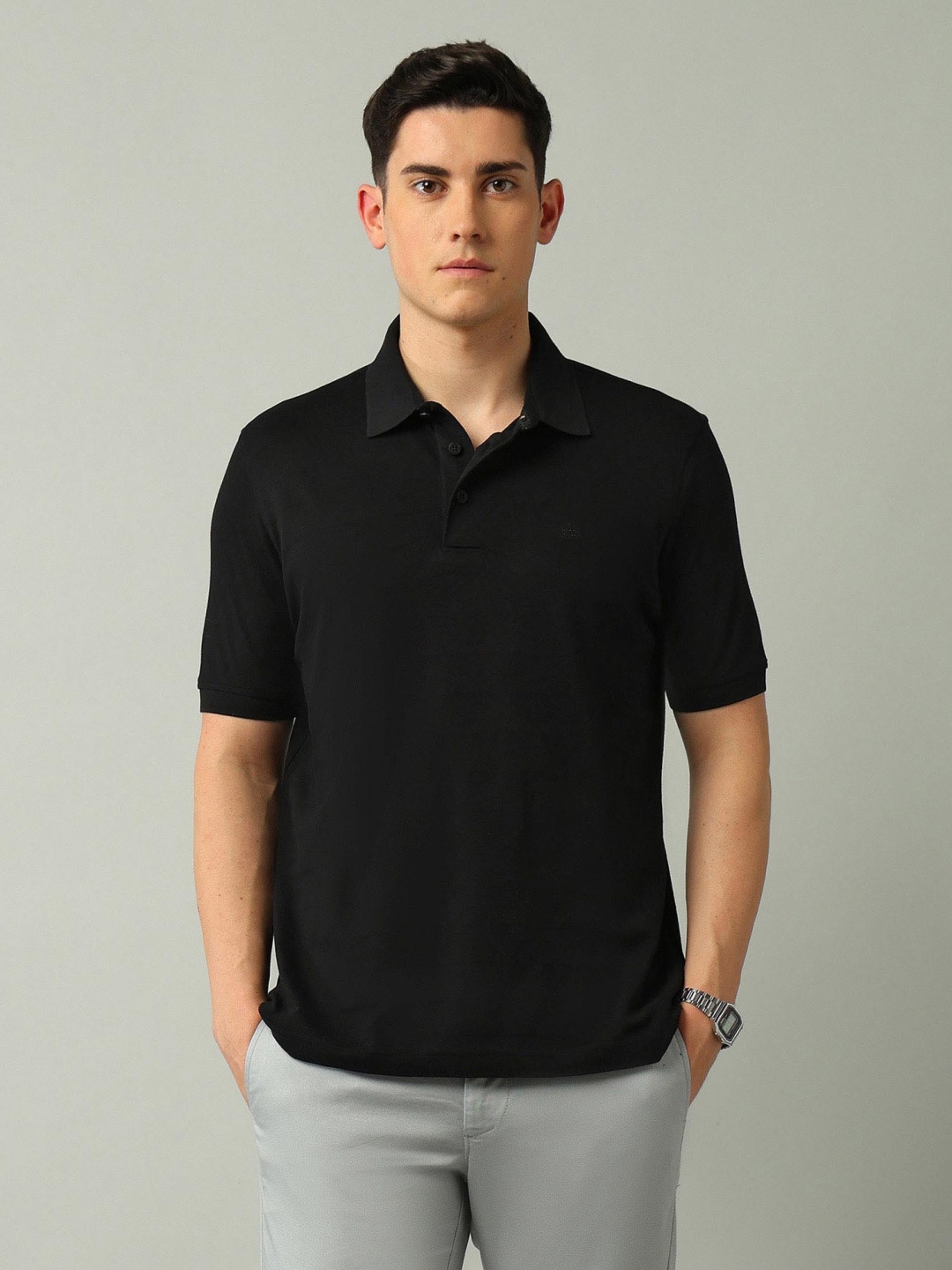 

Arrow Men Self Design Polo Collar Cotton T-shirt, Black