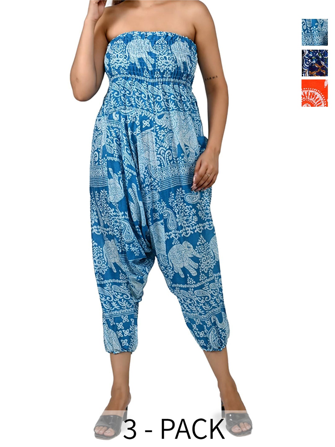 

NarNari Women Pack Of 3 Printed Harem Pants, Blue
