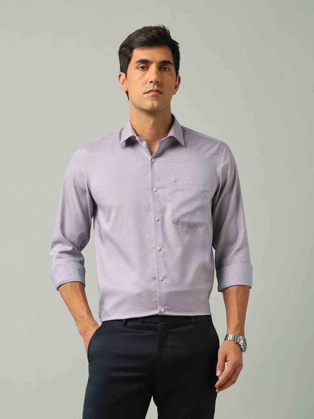 

Arrow Men Classic Fit Spread Collar Textured Cotton Formal Shirt, Purple