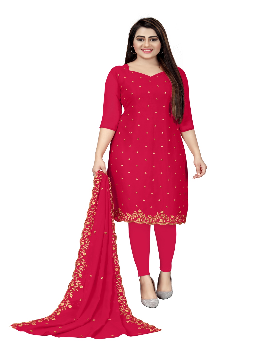 

HERE&NOW Embellished Silk Georgette Unstitched Dress Material, Pink