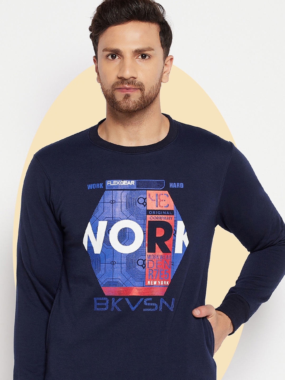 

LYCOS Men Printed Round Neck Sweatshirt, Navy blue