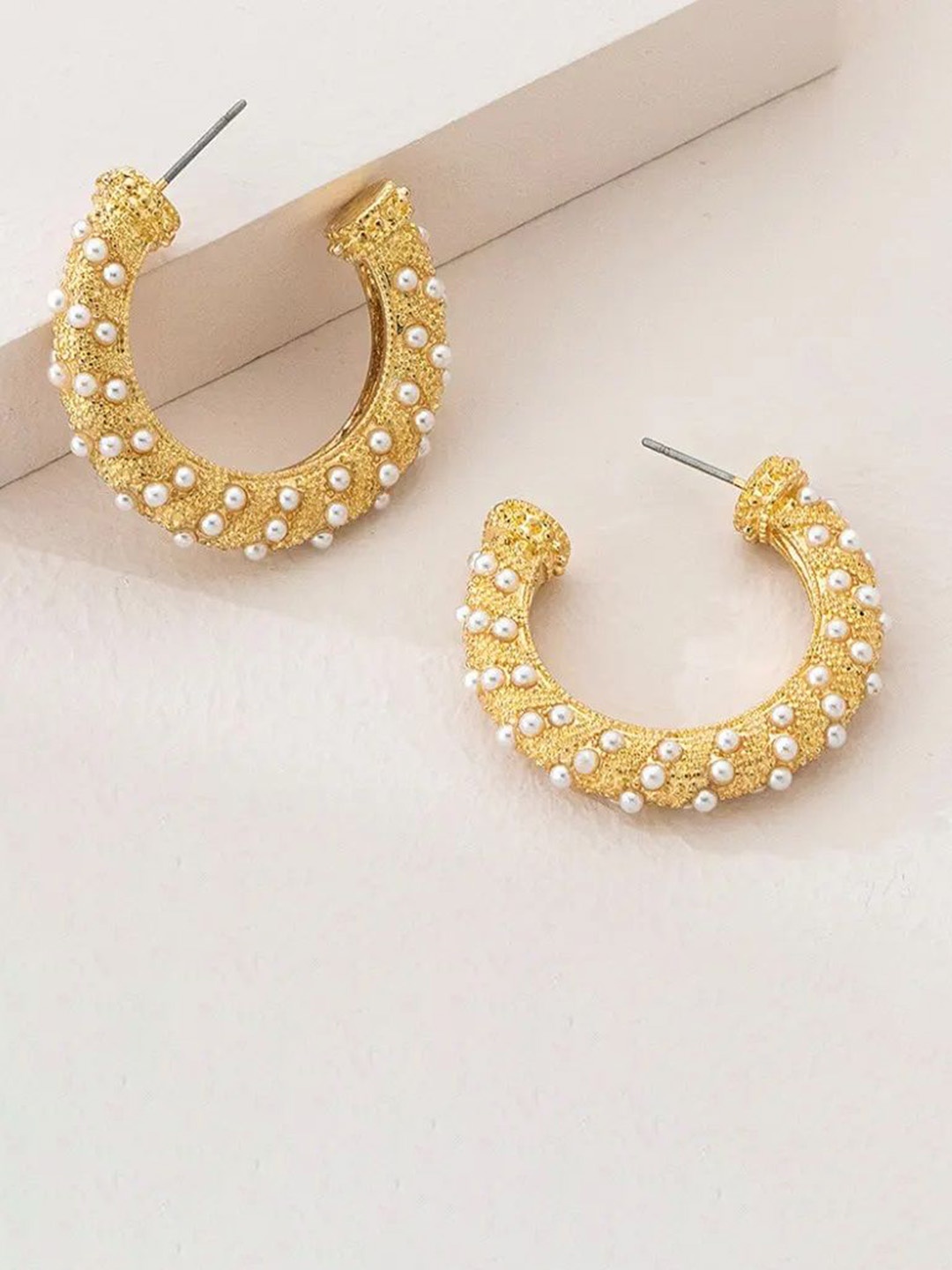

MEENAZ Stainless Steel Gold-Plated Anti Tarnish Circular Half Hoop Earrings