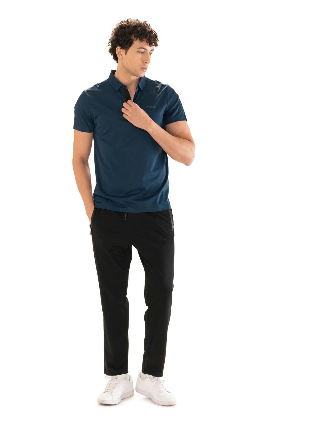 

STRCH Men Anti Odour Solid Polo Collar T-shirt, Blue