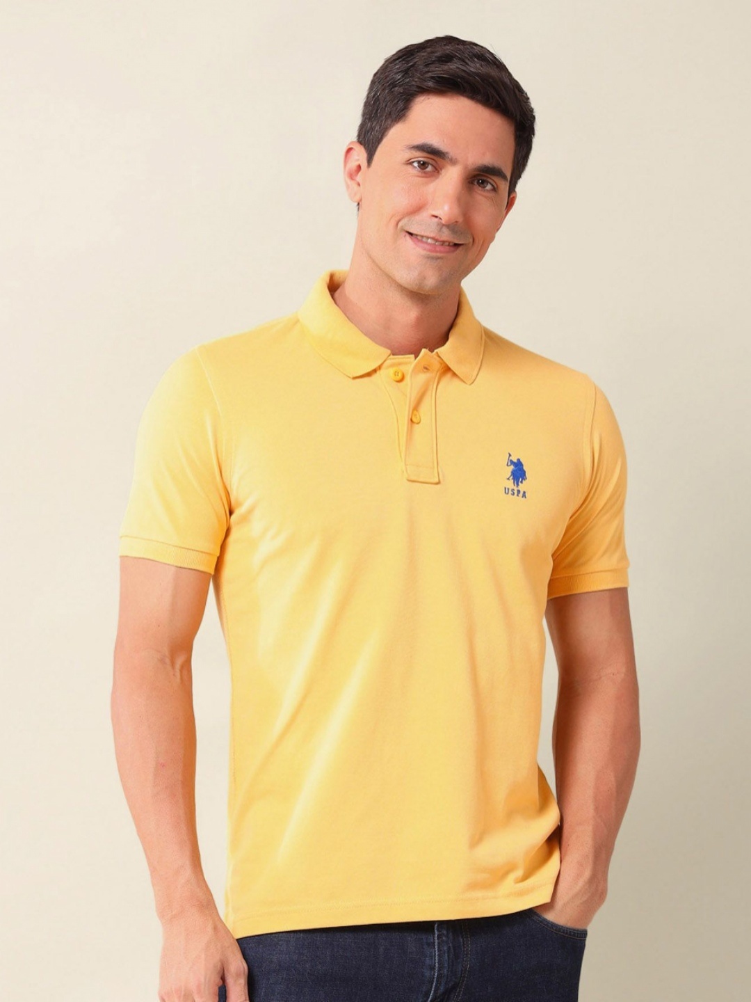 

U.S. Polo Assn. Men Solid Polo Collar Cotton Slim Fit T-shirt, Yellow