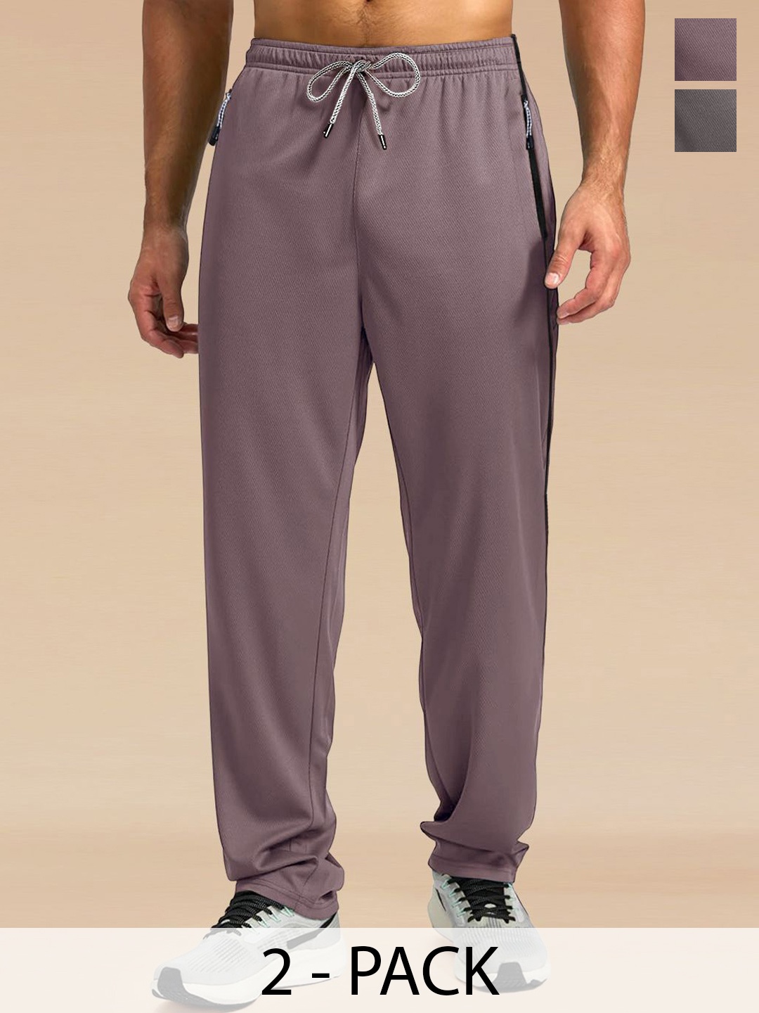 

SZN Men Pack Of 2 Mid Rise Track Pants, Coffee brown