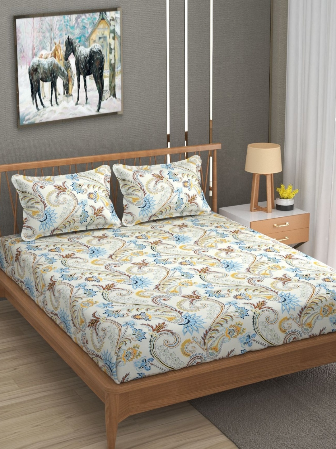 

AJISH White & Floral 180 TC Single Bedsheet with 1 Pillow Covers Set 137.16 CM X 228.6 CM