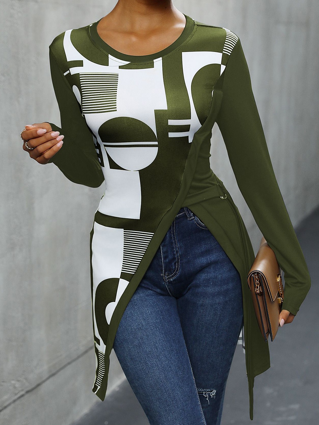 

StyleCast x Revolte Women Asymmetric Hem Fitted Longline Top, Green
