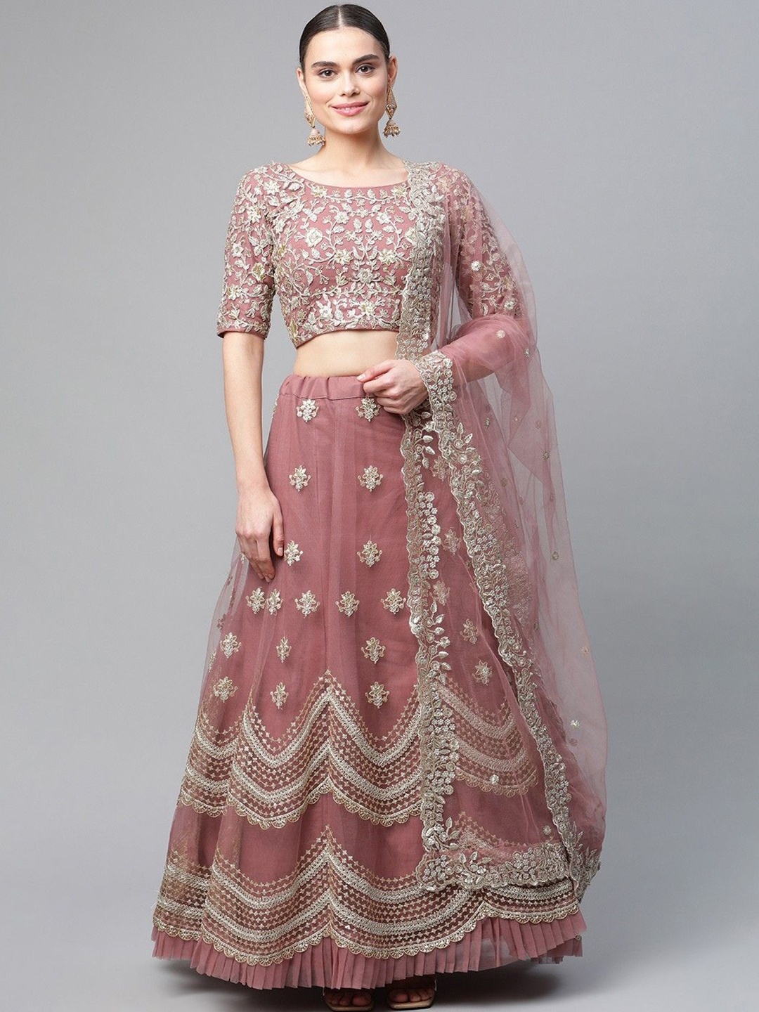 

Fusionic Embellished Semi-Stitched Lehenga & Blouse With Dupatta, Mauve