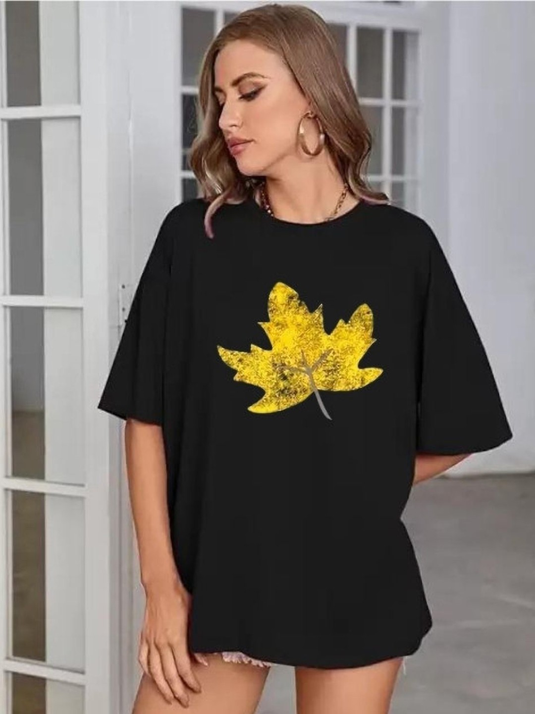 

SALUJA FABRICS Women Printed Applique T-shirt, Black