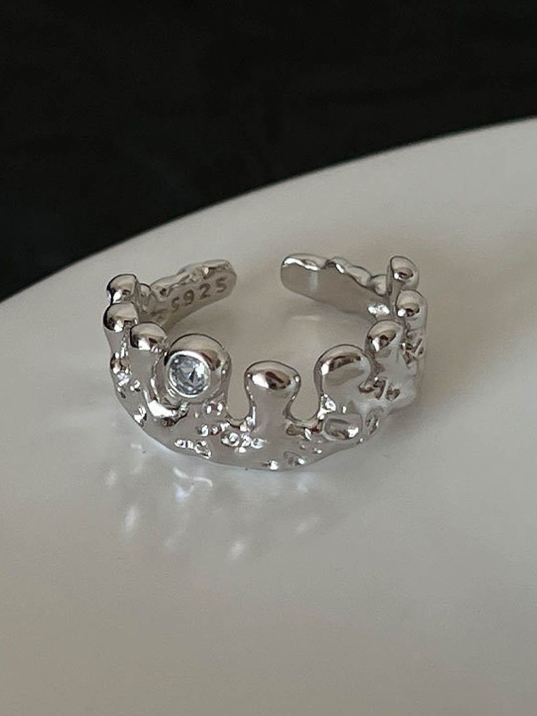 

StyleCast Elegant Silver-Toned Stones-Studded Open Finger Ring