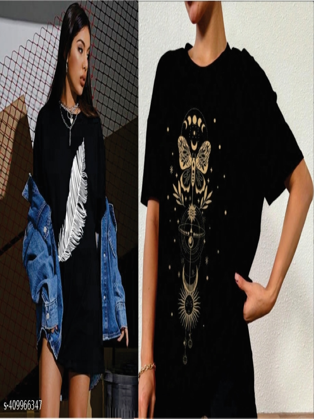 

SALUJA FABRICS Women Biker Printed Pockets T-shirt, Black