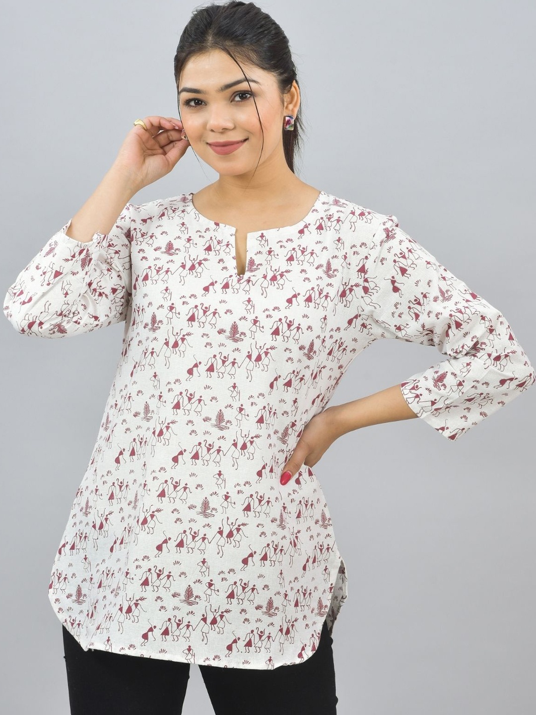 

GiftyBasket Warli Printed Pure Cotton Kurti, White