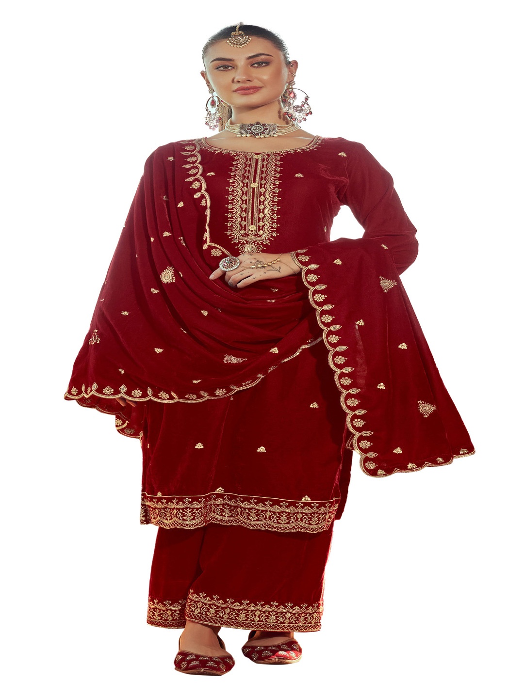 

DRAVINAM Trends Zari Ethnic Motifs Embroidered Unstitched Dress Material, Red