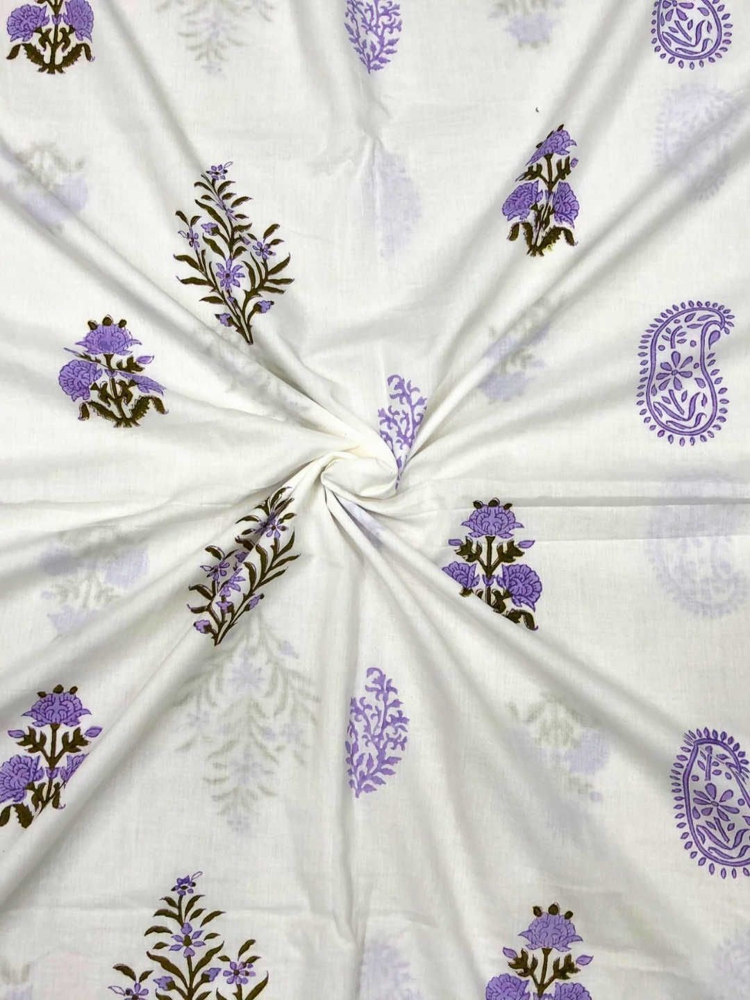 

PALASH Floral Printed Pure Cotton Unstitched Dress Material, White