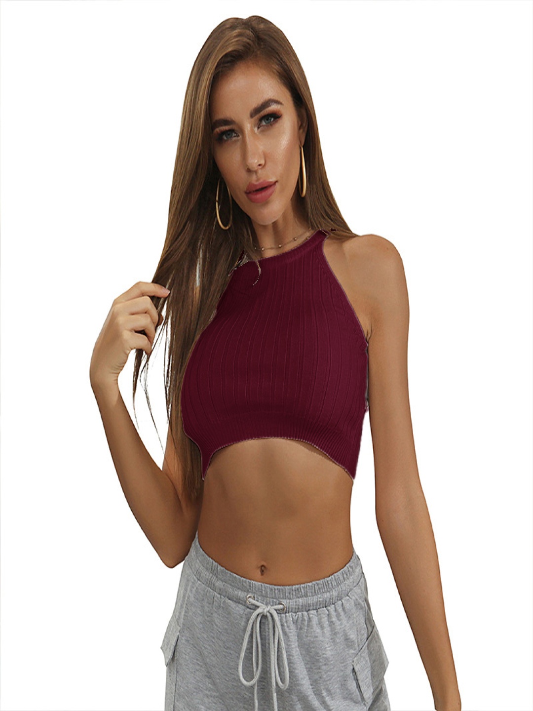 

StyleCast x Revolte Choker Neck Crop Top, Maroon