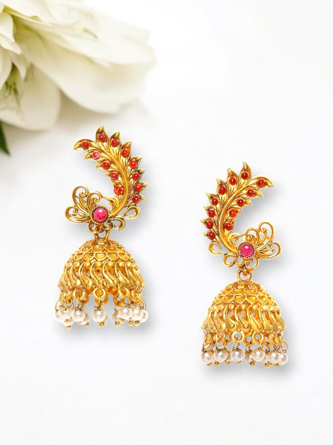 

Anouk Gold-Plated Artificial Beads Beaded Dome Shaped Jhumkas