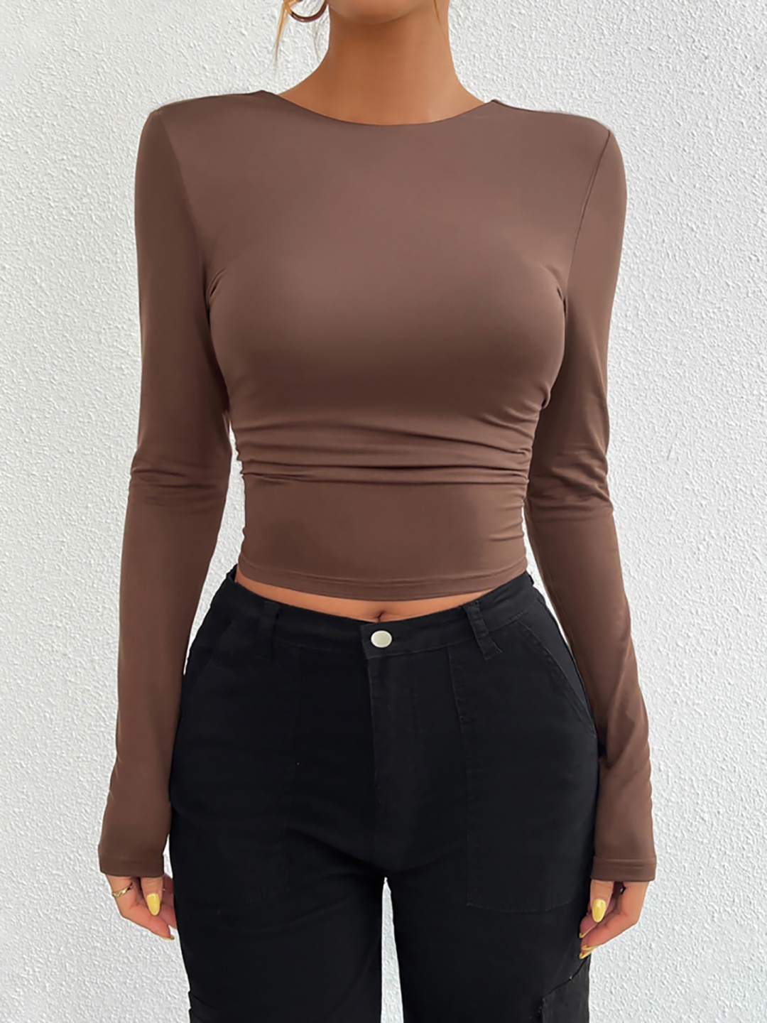 

StyleCast x Revolte Women Fitted Crop Top, Coffee brown