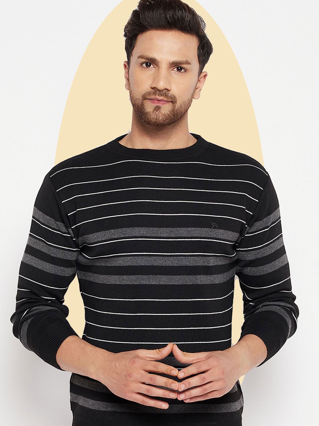 

LYCOS Men Striped Woollen Sweater Vest with Applique Detail, Black