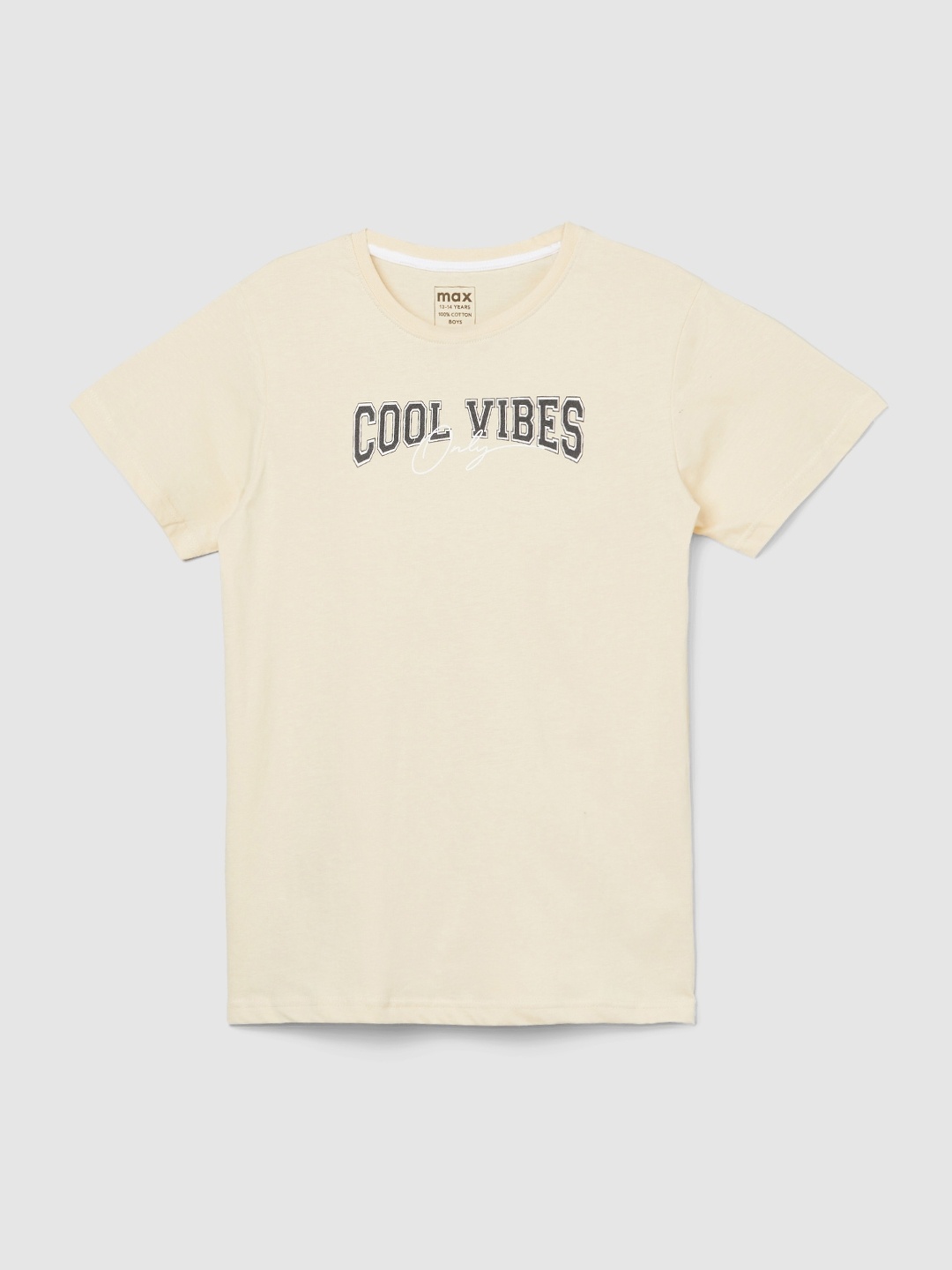 

max Boys Typography Printed Round Neck Cotton T-shirt, Beige