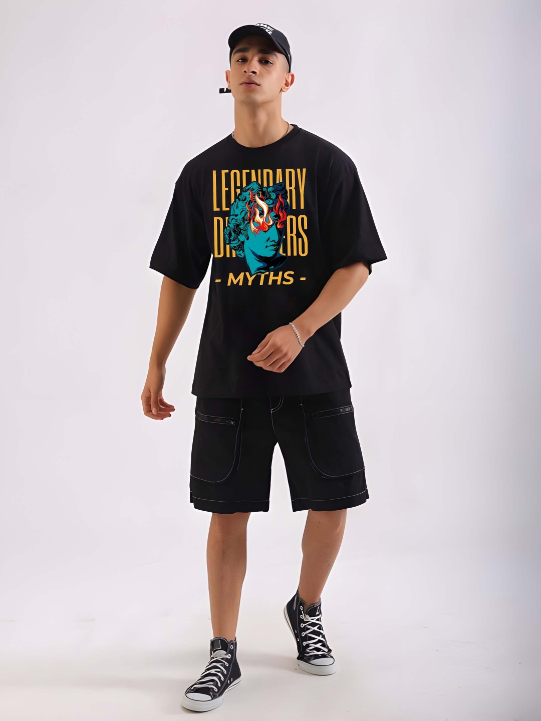 

Moda Rapido Men Typography Printed Round Neck Cotton Oversized T-shirt, Black