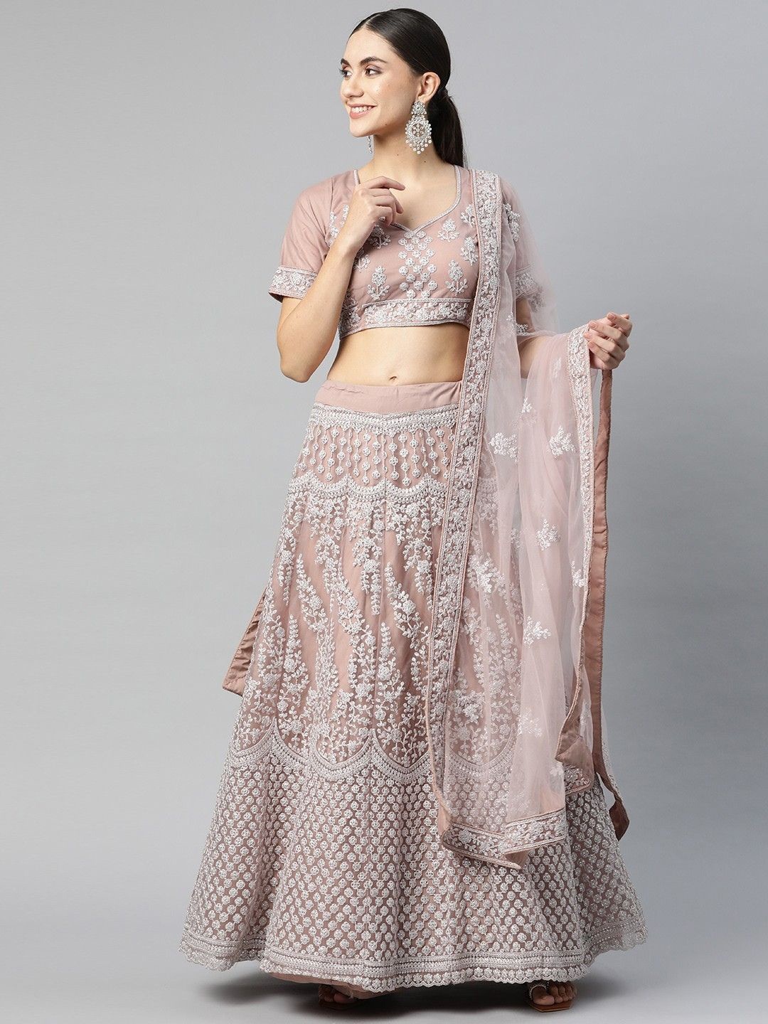 

Fusionic Embellished Sequinned Semi-Stitched Lehenga & Blouse With Dupatta, Mauve