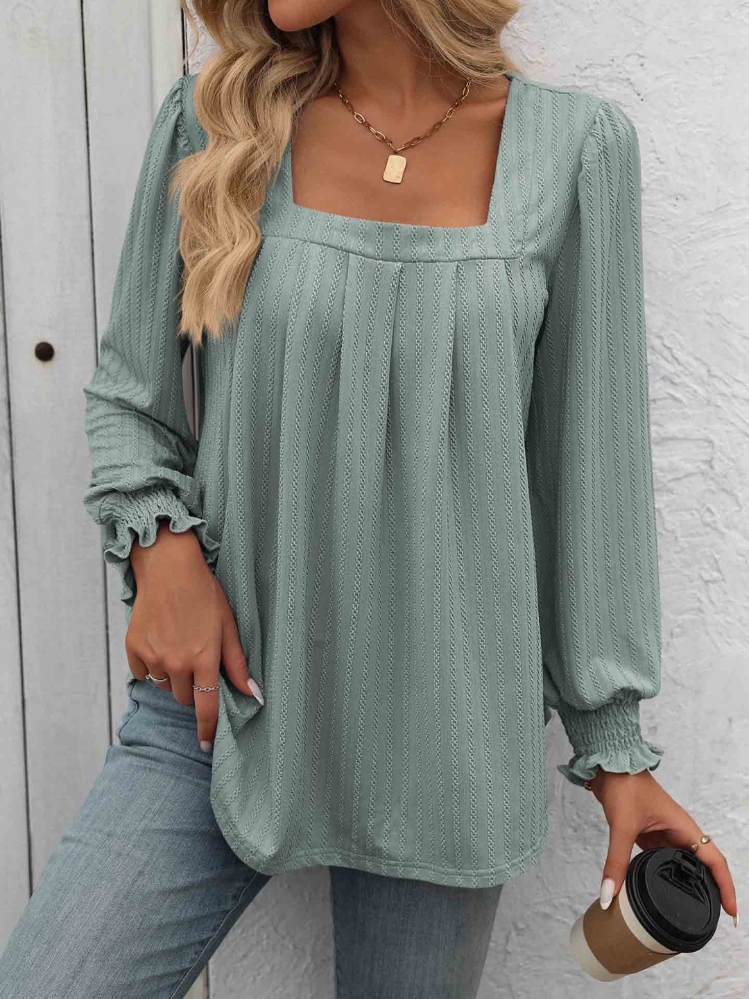 

StyleCast x Revolte Women Square Neck Longline Top, Green