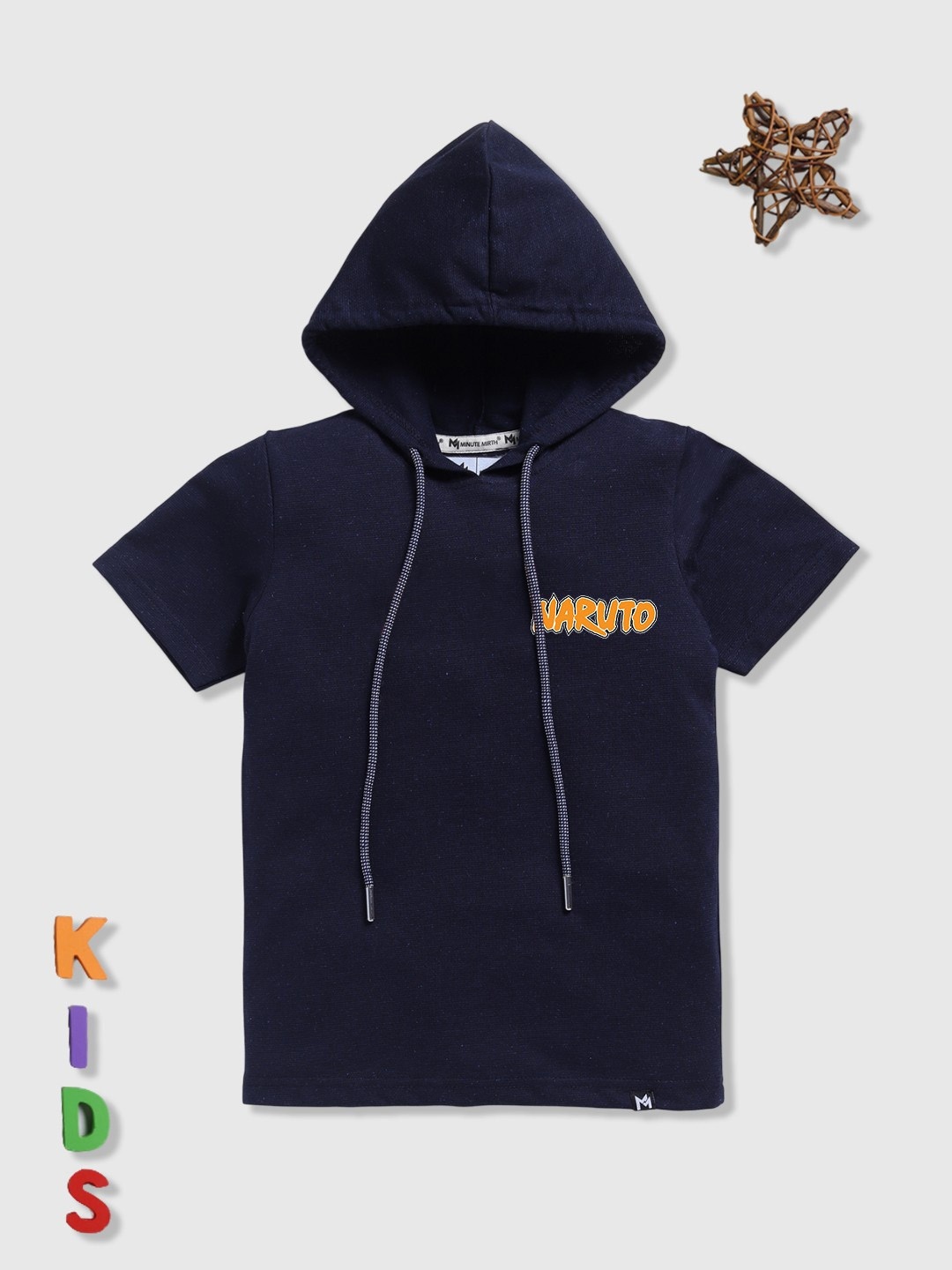 

YK X Minute Mirth Boys Naruto Graphic Printed Hooded T-shirt, Navy blue