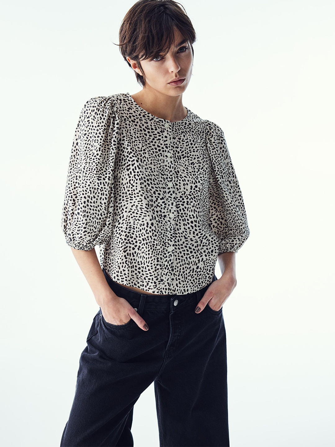 

H&M Linen-Blend Blouse, White