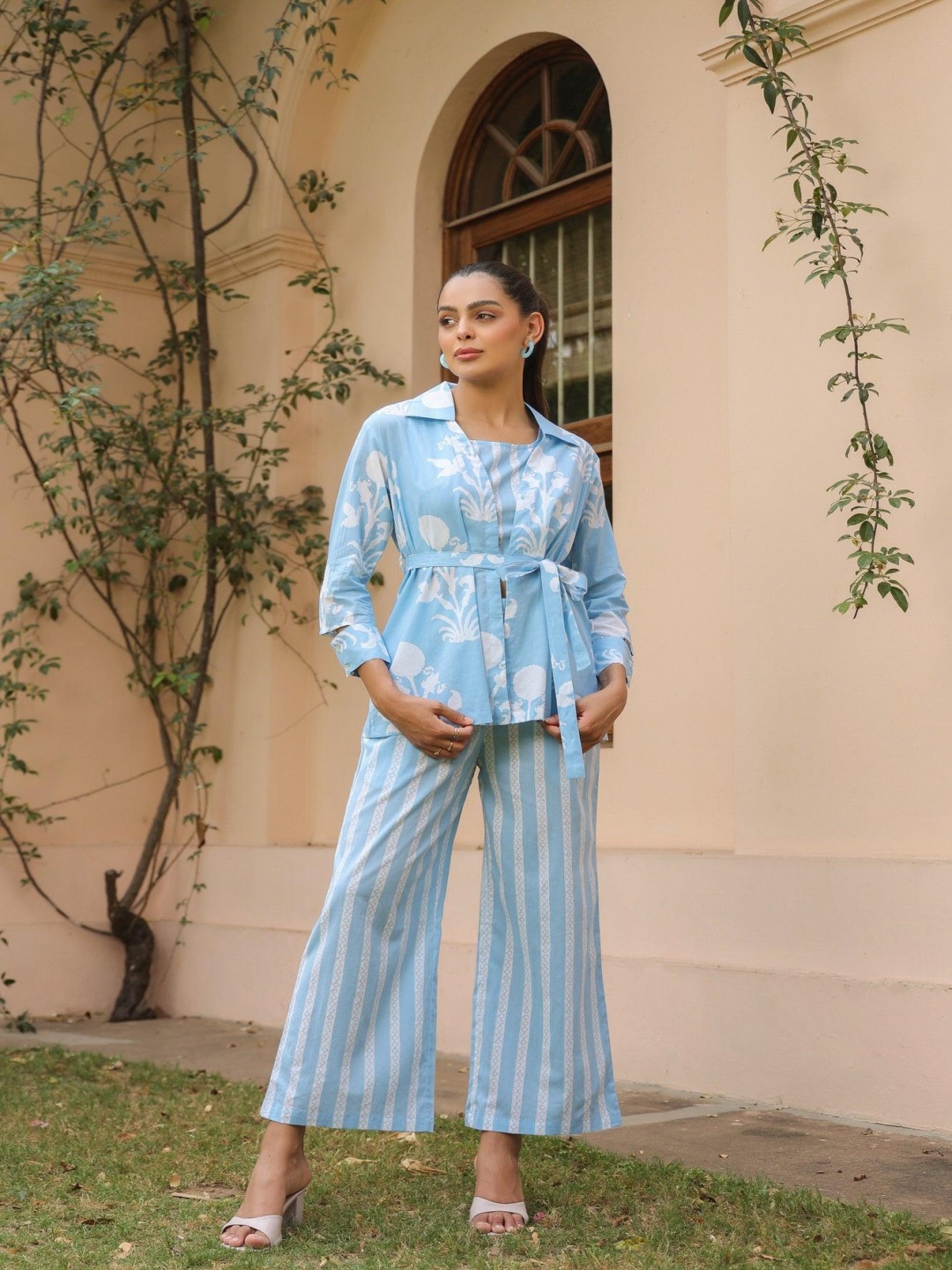 

JISORA Floral Printed Pure Cotton Co-ord Set, Blue