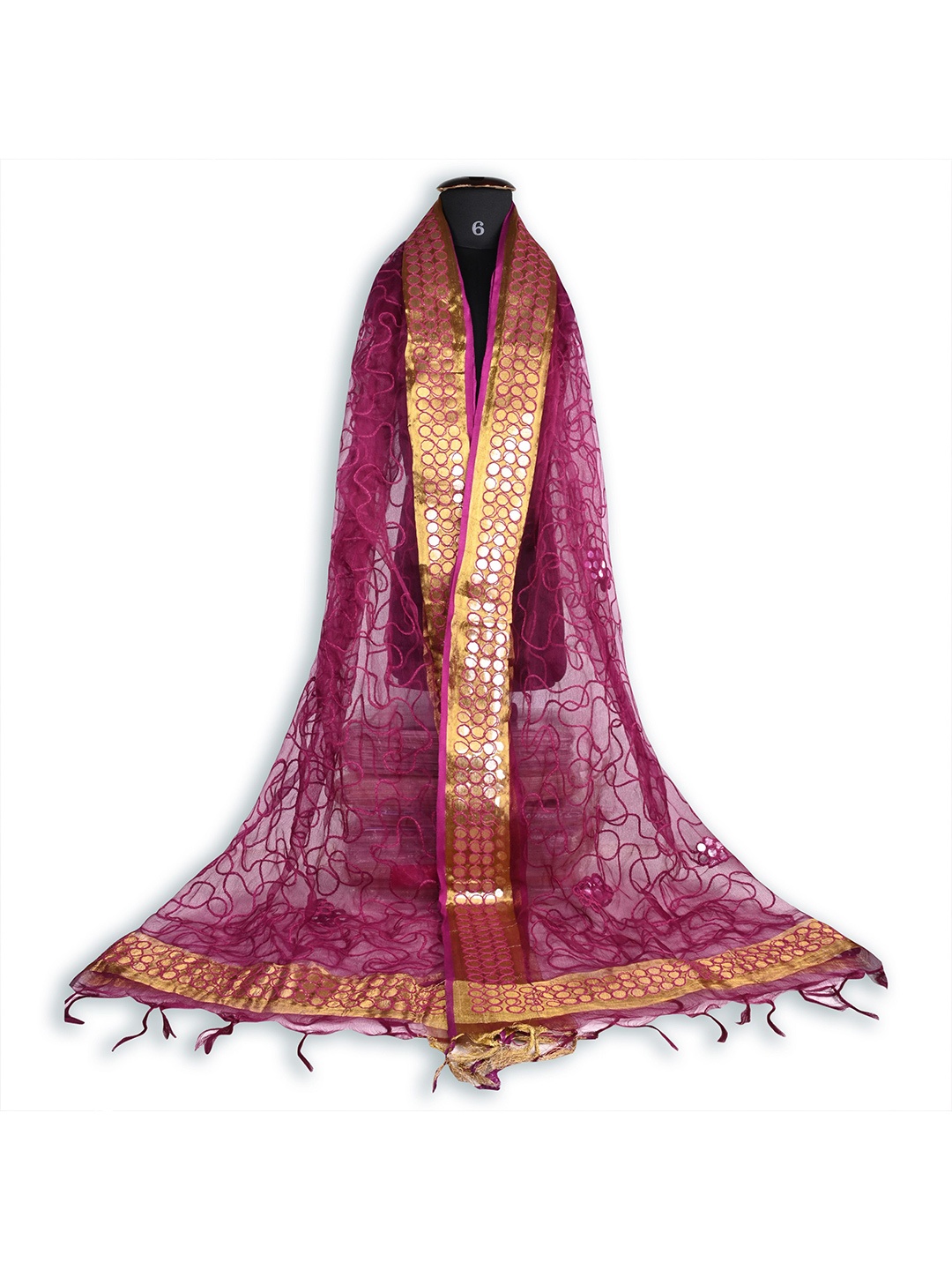 

Wish Karo Embroidered Tie and Dye Dupatta with Mirror Work, Purple